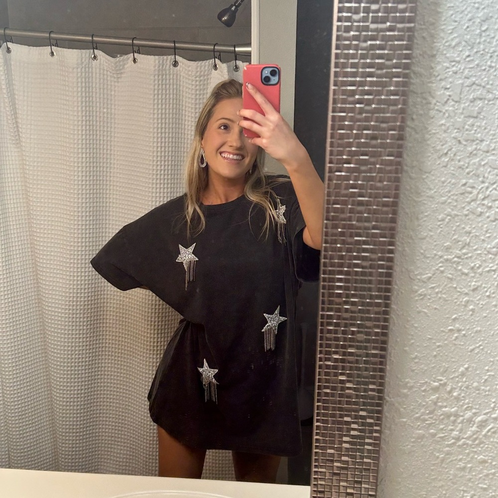 Star Embellished Fringe T-Shirt Dress